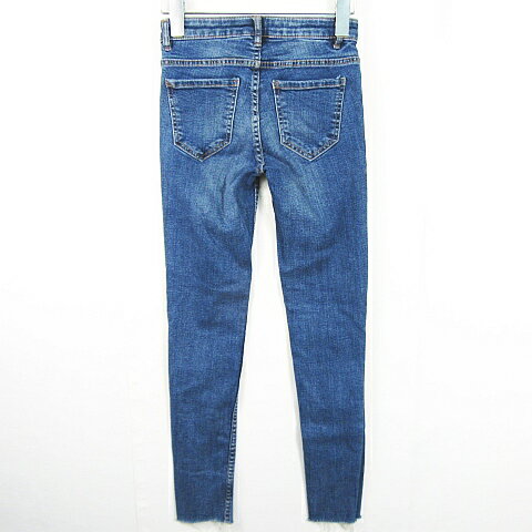 【中古】ザラ トラファルック ZARA Trafaluc DENIM COLLECTION デニム パンツ ジーンズ スキニー カットオフ ストレッチ 34 ブルー 小さいサイズ 8197/901 kz10723 レディース 【ベクトル 古着】 250206