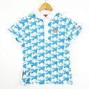 【中古】ルコックスポルティフ le coq sportif ゴルフウェア ポロシャツ 半袖 M ライトブルー ホワイト 総柄 kz11317 レディース 【ベク...