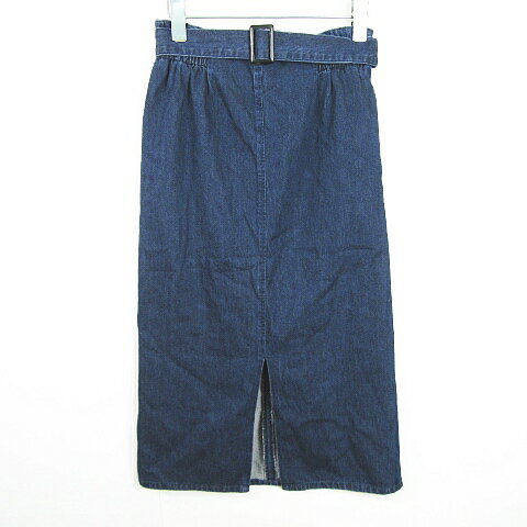 【中古】イーハイフンワールドギャラリー E HYPHEN WORLD GALLERY PEACE デニム ロング スカート タイト スリット ベルト付き F インディゴ kz11375 レディース 【ベクトル 古着】 250417