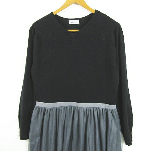 【中古】アロッタ Alotta ニット 切替 ワンピース チュール ロング丈 長袖 レーヨン 3L グレー ブラック 大きいサイズ kz11824 レディース 【ベクトル 古着】 250529