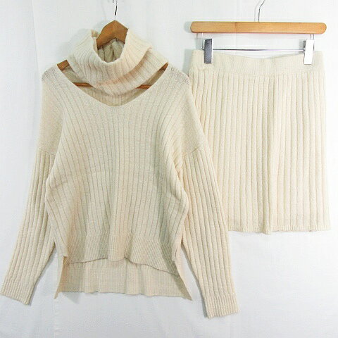 【中古】ヘザー Heather リブニット セットアップ セーター Vネック 長袖 スカート 膝丈 ネックウォー..