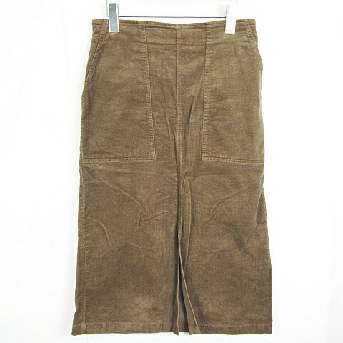 【中古】コーデュロイ ロング スカート ストレッチ L ブラウン kz12857(4)