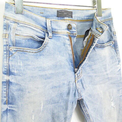 【中古】ザラマン ZARA MAN デニム 5P パンツ ジーンズ テーパード アンクル ストレッチ ダメージ EUR38 ライトブルー 2sa7061 メンズ 【ベクトル 古着】 251201