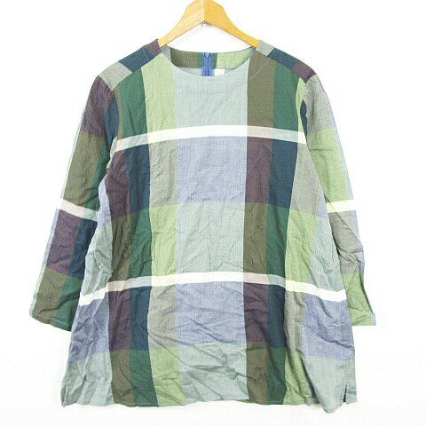 Tunics - 【中古】ゴールデンベア GOLDEN BEAR ブラウス チュニック 長袖 綿 M グリーン チェック kz14723 レディース 【ベクトル 古着】 260313