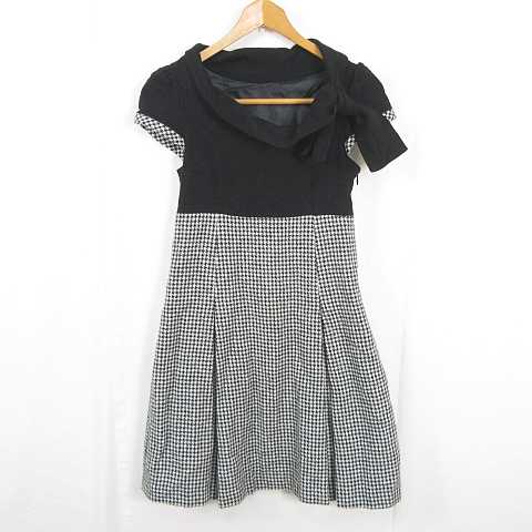 【中古】セシルマクビー CECIL McBEE ワンピース 半袖 膝丈 毛 アンゴラ ブラック 千鳥格子 kz15947 レディース 【ベクトル 古着】 260630
