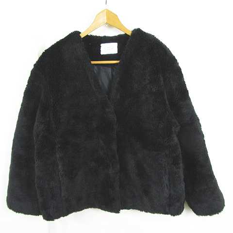 【中古】ローリーズファーム LOWRYS FARM ノーカラー ボア コート ジャケット L ブラック kz16556 レディース 【ベクトル 古着】 260828