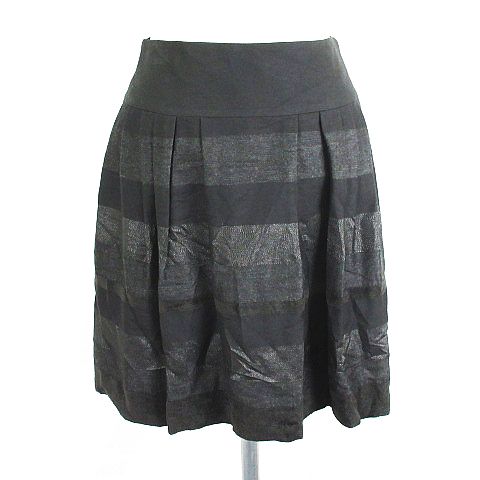 【中古】アンタイトル UNTITLED スカート ボトムス ミニ丈 フレア ボーダー タック ウール混 0 ブラック ※EKM レディース 【ベクトル 古着】 230913