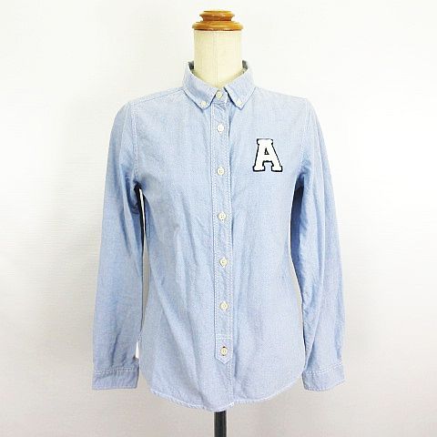 【中古】アーノルドパーマー Arnold Palmer シャツ ブラウス 長袖 ボタンダウン イニシャル ロゴ コットン 2 サックス ※EKM レディース 【ベクトル 古着】 240208