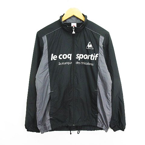 【中古】ルコックスポルティフ le coq sportif ジャンパー ブルゾン ウィンドブレーカー 長袖 ジップアップ ロゴ 裏起毛 裏メッシュ S ブラック×グレー スポーツウェア ※EKM メンズ 【ベクトル 古着】 240219