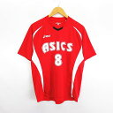 【中古】未使用品 アシックス asics XS1128 Tシャツ カットソー 半袖 デザインネック ロゴ ナンバー M レッド スポーツウェア ※EKM メンズ...