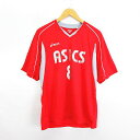 【中古】未使用品 アシックス asics XS001D Tシャツ カットソー 半袖 Vネック ロゴ ナンバー O レッド スポーツウェア ※EKM メンズ 【ベ...
