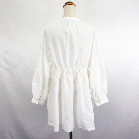 【中古】ナイスクラップ NICE CLAUP sontinuer de NICE CLAUP シャツ チュニック ワンピース 長袖 ドロップショルダー バンドカラー ストレッチ F アイボリー ※EKM レディース 【ベクトル 古着】 240711