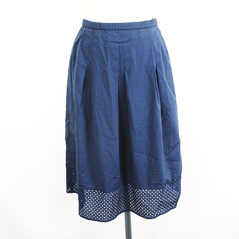 【中古】レリアン Leilian スカート ボトムス ミモレ丈 フレア 切替 透かし模様 ストレッチ 9 ネイビー ※EKM レディース 【ベクトル 古着】 241007 【中古】レリアン Leilian スカート ボトムス ミモレ丈 フレア 切替 透かし模様 ストレッチ 9 ネイビー ※EKM レディース 【ベクトル 古着】 241007