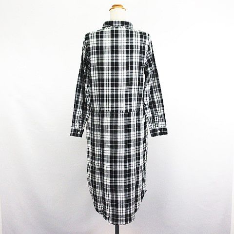 【中古】未使用品 ベルメゾン BELLE MAISON 千趣会 シャツワンピース チュニック 長袖 ロング丈 チェック ダブルガーゼ コットン M ブラック×ホワイト ※EKM レディース 【ベクトル 古着】 241102