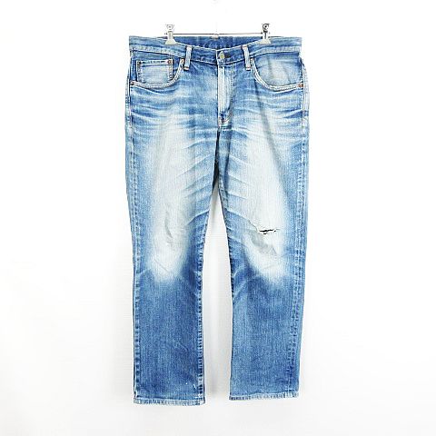 【中古】エドウィン EDWIN 503 5032 デニム ジーンズ ボトムス ストレート レギュラー ナロー ユーズド加工 クラッシュ ストレッチ 34 インディゴブルー ※EKM メンズ 【ベクトル 古着】 250130