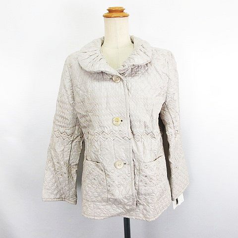 【中古】未使用品 ノアージュ noa-ge キルティングジャケット アウター 長袖 丸衿 刺繍 M ライトベージュ ※EKM レディース 【ベクトル 古着】 250215