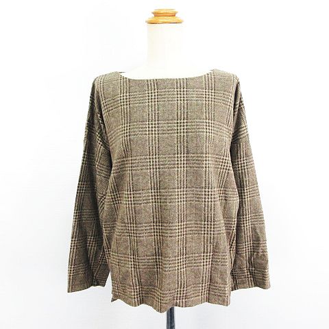 【中古】未使用品 mitis ニット カットソー 長袖 ドロップショルダー ボートネック チェック 起毛 M ブラウン ※EKM レディース 【ベクトル 古着】 250221