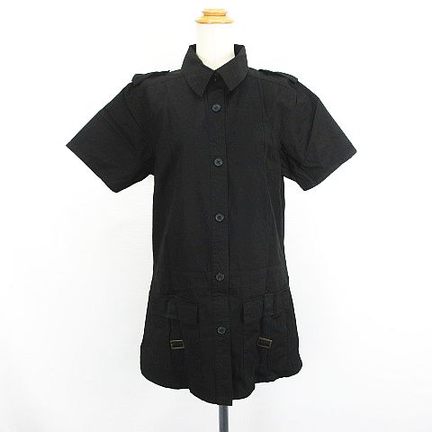 【中古】未使用品 LIVE IN COMFORT フェリシモ シャツワンピース チュニック 半袖 ミニ丈 エポーレット コットン L ブラック ※EKM レディース 【ベクトル 古着】 250302