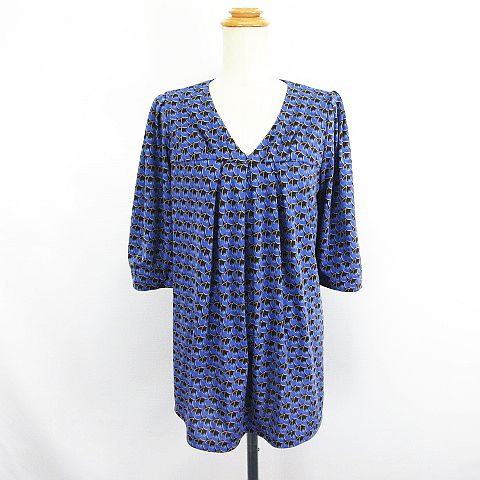 【中古】ユーバイウンガロ U by ungaro チュニック ワンピース 七分袖 Vネック 総柄 38 ブルー×ブラック ※EKM レディース 【ベクトル 古着】 250402 【中古】ユーバイウンガロ U by ungaro チュニック ワンピース 七分袖 Vネック 総柄 38 ブルー×ブラック ※EKM レディース 【ベクトル 古着】 250402