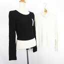 【中古】未使用品 ジーユー GU 2点セット Tシャツ カットソー 長袖 クロップド リブ タートルネック ソフトリブ ストレッチ M ブラック ナチュラル ※...