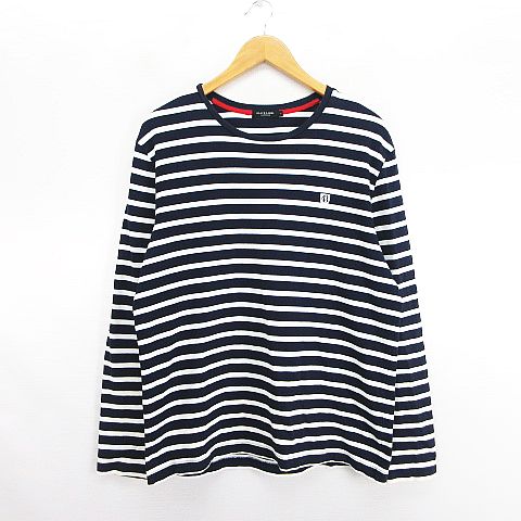 【中古】カステルバジャック CASTELBAJAC BLACK LABEL Tシャツ カットソー 長袖 クルーネック ボーダー ロゴ コットン 4 ネイビー×ホワイト ※EKM メンズ 【ベクトル 古着】 250520