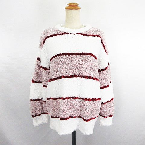 【中古】ジェラートピケ gelato pique ルームウェア パジャマ カットソー 長袖 丸首 ケーキ ボーダー ONE レッド ※EKM レディース 【ベク...