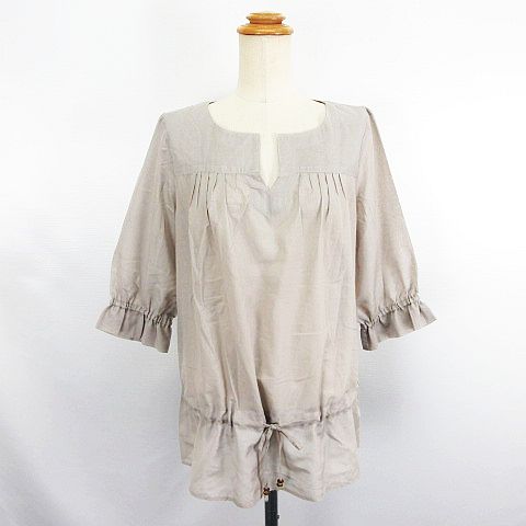 【中古】23区 オンワード樫山 ブラウス チュニック 七分袖 プルオーバー キーネック 38 グレージュ ※EKM レディース 【ベクトル 古着】 250612