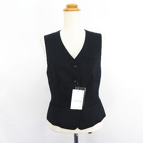 【中古】未使用品 セロリー SELERY 03211 ベスト Vネック ストライプ オフィス 事務服 ウール混 ストレ..