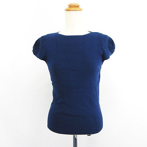 【中古】ストロベリーフィールズ STRAWBERRY-FIELDS ニット カットソー 半袖 ねじり 丸首 ネイビー ※EKM レディース 【ベクトル 古着】 250913