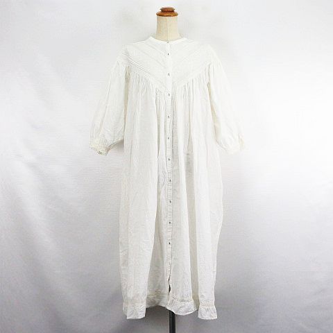 【中古】サマンサモスモス SM2 シャツワンピース チュニック 七分袖 バンドカラー ロング丈 レース 麻混 F アイボリー ※EKM レディース 【ベクトル 古着】 250920