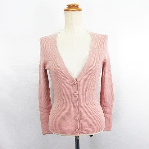 【中古】アナイ ANAYI ニット カーディガン 長袖 Vネック リブ ウール 38 ピンク ※EKM レディース 【ベクトル 古着】 251014