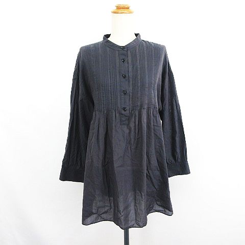 【中古】ハッシュパピー Hush Puppies シャツ チュニック ワンピース 長袖 ドロップショルダー バンドカラー ピンタック コットン L グレー ※EKM レディース 【ベクトル 古着】 251021