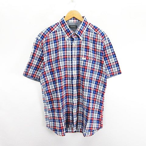 【中古】ユーピーレノマ U.P renoma シャツ 半袖 ボタンダウン チェック 胸ポケット 麻混 LL マルチカラー ※EKM メンズ 【ベクトル 古着】 251021