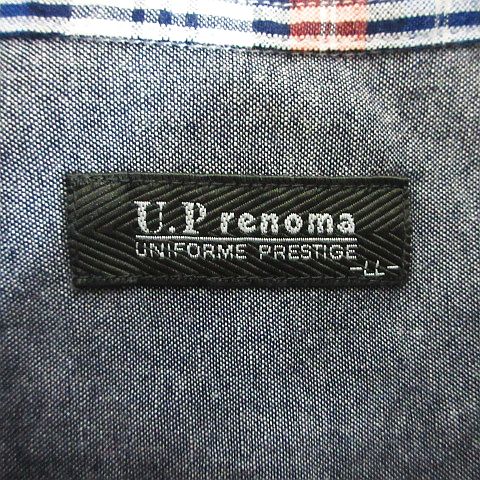 【中古】ユーピーレノマ U.P renoma シャツ 半袖 ボタンダウン チェック 胸ポケット 麻混 LL マルチカラー ※EKM メンズ 【ベクトル 古着】 251021