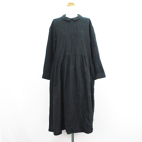 【中古】未使用品 blue willow シャツワンピース チュニック 長袖 ロング丈 プルオーバー チェック 麻混 F ブラック×グレー ※EKM レディース 【ベクトル 古着】 251102