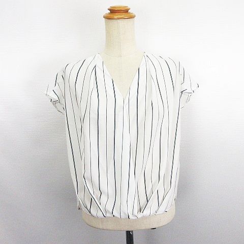 【中古】ロペピクニック ROPE Picnic ブラウス シャツ 半袖 フレンチスリーブ Vネック カシュクール風 プルオーバー ストライプ シアー 36 ホワイト ※EKM レディース 【ベクトル 古着】 260404 auc-vector-20849332 ブランド古着の買取販売ベクトル パッケージ画像