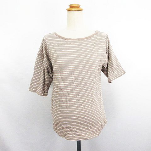 【中古】未使用品 セポ CEPO Tシャツ カットソー 半袖 ラウンドネック ボーダー アシンメトリー コットン M ベージュ ※EKM レディース 【ベクトル 古着】 260418