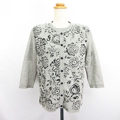 【中古】未使用品 EVEN ニット アンサンブル カーディガン 七分袖 丸首 カットソー 半袖丸首 透かし模様 花柄 上L 下M グレー ※EKM レディース 【ベクトル 古着】 260428