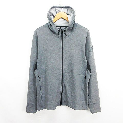 【中古】アディダス adidas CD7839 ジャケット 長袖 フード ジップアップ クライマクール ライトスウェット 切替 ロゴ XO グレー スポーツウェア ※EKM メンズ 【ベクトル 古着】 260728