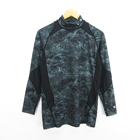 【中古】オークリー OAKLEY アンダーシャツ 長袖 モックネック 総柄 切替 ロゴ ストレッチ L ブラック系 スポーツウェア ※EKM メンズ 【ベクトル 古着】 260804
