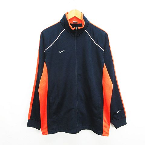 【中古】ナイキ NIKE ジャージ ジャケット 長袖 ジップアップ スウッシュ ロゴ XL ネイビー×オレンジ スポーツウェア ※EKM メンズ 【ベクトル 古着】 260919