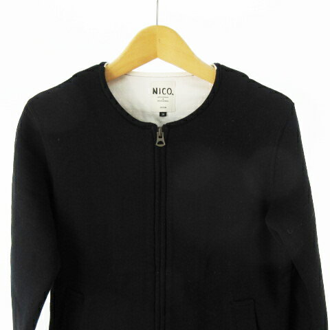 【中古】NICO．nicholson＆nicholson ジャケット ノーカラー ブルゾン スウェット 黒 ブラック 38 コットン レディース 【ベクトル 古着】 240413