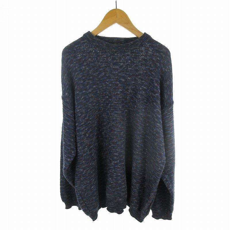 【中古】WESTPORT セーター ニット クルーネック EXTRA LARGE コットン ネイビー パープル イタリア製 ヴィンテージ オールド メンズ 【ベクトル 古着】 241102
