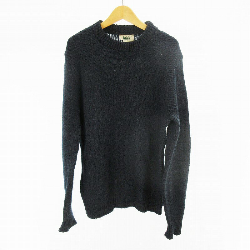 【中古】USA製 90’S REI アールイーアイ セーター ニット クルーネック ウール ネイビー グリーン M ヴ..