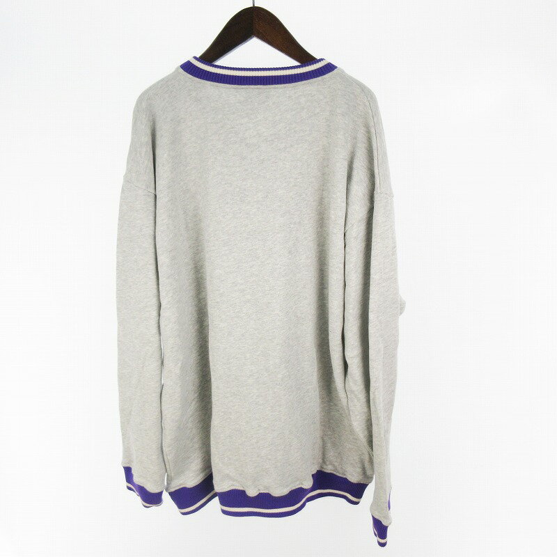 【中古】エックスガール x-girl STRIPED RIB SWEAT TOP スウェット トレーナー ロゴ 刺繍 長袖 裏毛 105241012008 グレー パープル M レディース 【ベクトル 古着】 250719