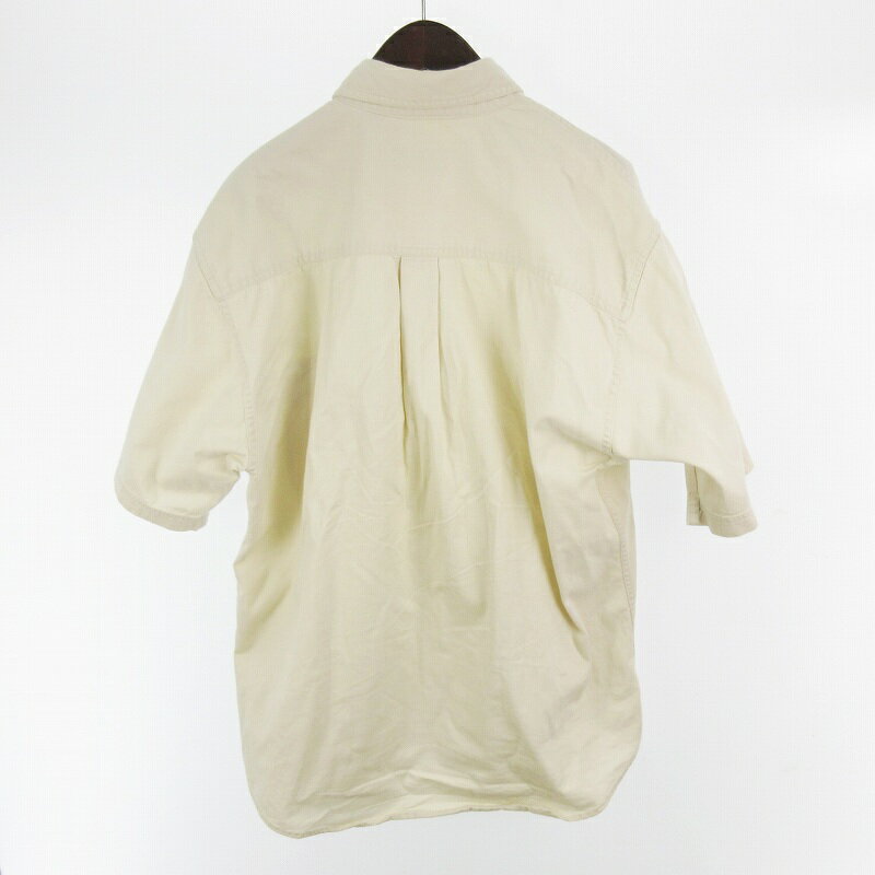 【中古】ランズエンド LANDS' END シャツ 半袖 サファリ ポケット 無地 薄ベージュ系 コットン M 00’S ヴィンテージ オールド トップス メンズ 【ベクトル 古着】 250713