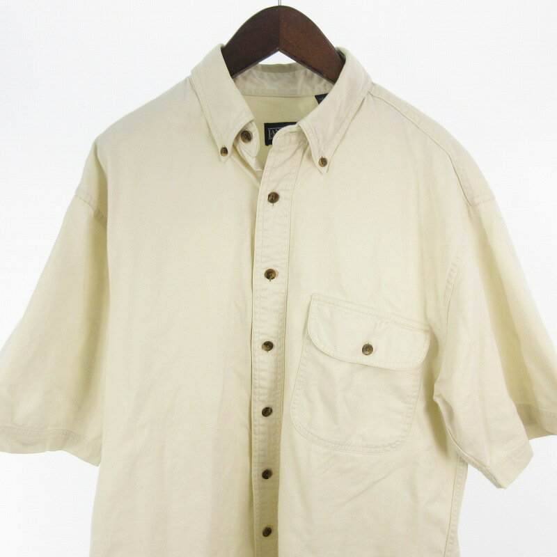 【中古】ランズエンド LANDS' END シャツ 半袖 サファリ ポケット 無地 薄ベージュ系 コットン M 00’S ヴィンテージ オールド トップス メンズ 【ベクトル 古着】 250713