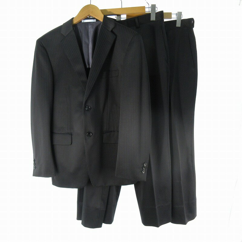 【中古】I.B.S スーツ 上下 セット ジャケット 背抜き 2B パンツ スラックス 2点 ダークネイビー 紺 ストライプ A4 メンズ 【ベクトル 古着】 250804
