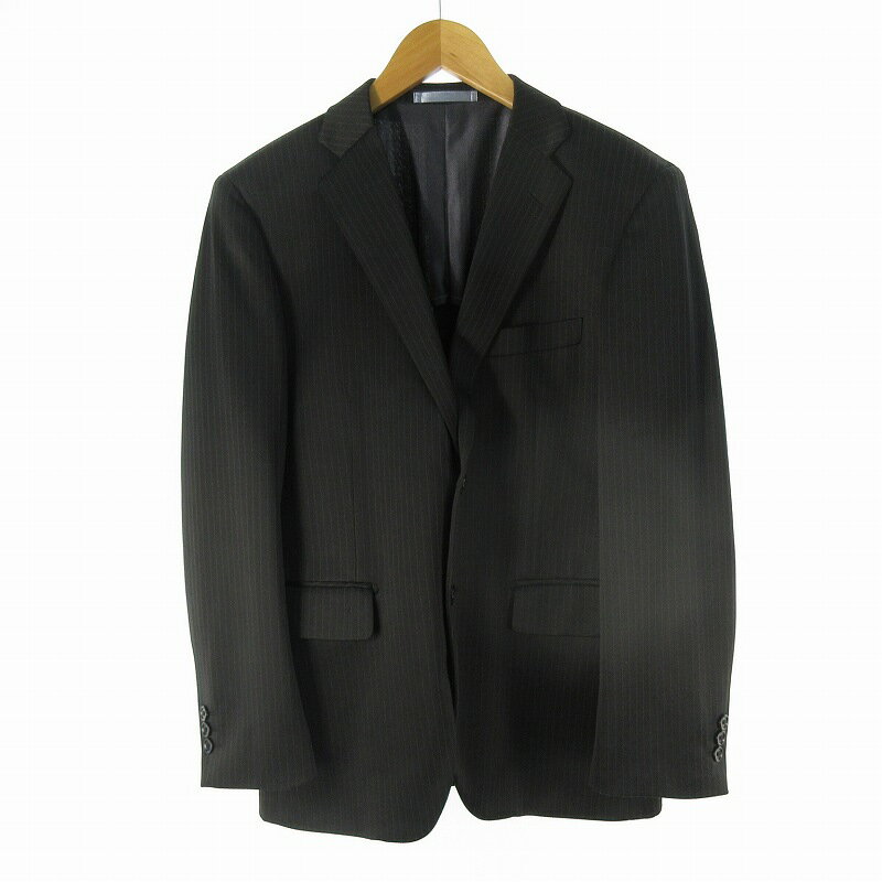【中古】I.B.S スーツ 上下 セット ジャケット 背抜き 2B パンツ スラックス 2点 ダークネイビー 紺 ストライプ A4 メンズ 【ベクトル 古着】 250804