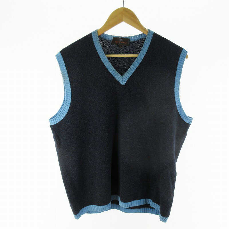 【中古】エトロ ETRO ベスト ニット プルオーバー ウール 紺 ネイビー M 三喜商事(株) メンズ 【ベクトル 古着】 250915